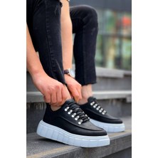 EM Trend KB-X10 Kuback Siyah Cilt  Beyaz Yüksek Taban Günlük Spor Ayakkabı