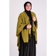 Abarta Kadın Panço Çift Taraflı Tek Renk Çizgili Saçaklı 150*175CM Standart