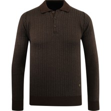 Çizgi Triko Erkek Polo Yaka Triko Kazak Desenli Kol ve Bel Lastikli Çelik Örgü Klasik Kalıp - 5004F