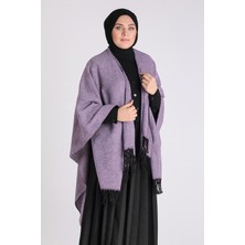 Abarta Kadın Panço Çift Taraflı Tek Renk Çizgili Saçaklı 150*175CM Standart