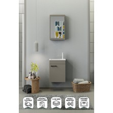 Biani Fix Loft Mini 42 Cm Banyo Dolabı,Seramik Lavabolu, Aynalı,Lavabo Dahil, Mdf,Latte