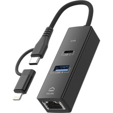 Storemax Type-C/lightning 8 Pin - Type-C- Usb-A Hub Genişletme Dönüştürücü Multi Functional Converter Type C +Lightning Wlan 2in1 Dönüştürücü USB Çoklayıcı (Siyah)