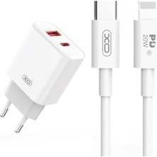 Storemax Xo Is Beauty Çoklu Hızlı Şarj Adaptörü CE12| 1 Adet Lightning Kablo | 2 Cihaza Kadar Şarj | 1 Type-C 1 Usb-A | 20W Max Power | Akım Korumalı | Tablet, Notebook, Cep Telefonu, Konsol | Beyaz