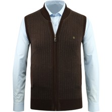 Çizgi Triko Erkek Triko Yelek Fermuarlı Cepli Çelik Örgü Triko Klasik Kalıp - 5004J