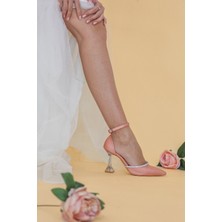 Stil Durağı LOVER MODEL 8 CM TAŞ DETAYLI YENİ SEZON TOPUKLU AYAKKABI MERCAN