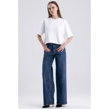 JUST UNIQUE DENIM J.U.D Sophia 308 Normal Kemerli Bel Koyu Mavi Wide Leg Jeans Kadın