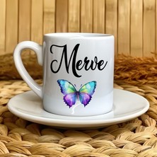 Loren Gift Kelebek Temalı Kişiye Özel Isimli Türk Kahvesi Fincanı – Porselen 90 ml