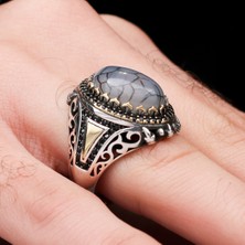 Mem Güney Silver Damarlı Akik Taşlı 925 Ayar Gümüş Erkek Yüzük
