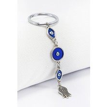 Biuti Mineli Elips Nazar Boncuklu Lale Salkım Anahtarlık, Hediyelik Nazarlı Çanta Süsü