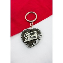 Biuti Canım Ailem Yazılı Polyester Kalp Anahtarlık, Hediyelik Kalpli Anahtarlık
