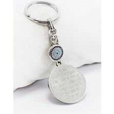 Biuti Gümüş Renkli Zirkon Nazarlı Çelik Çift Taraflı Ayetel Kürsi Felak Nas Ihlas Anahtarlık