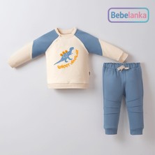 Ciciben Erkek Çocuk %100 Pamuk Mavi Dinazor Baskılı Renk Bloklu Eşofman Takımı 946528