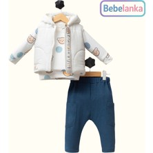 Hippıl Erkek Çocuk Ayıcık Desenli Kapüşonlu Yelek, Sweatshirt ve Pantolon 3'lü Kışlık Takım 680976