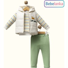 Hippıl Erkek Bebek Çizgili Sweatshirt Şişme Yelek ve Pantolon 3'lü Takım 308432