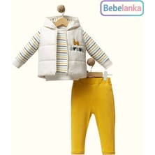 Hippıl Erkek Çocuk Kapüşonlu Şişme Yelekli Çizgili Sweatshirt ve Pantolon 3'lü Takım 177600