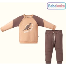 Ciciben Erkek Çocuk Tatlı Dinozor Baskılı Raglan Kollu %100 Pamuk Sweatshirt ve Alt Eşofman Takımı 147653