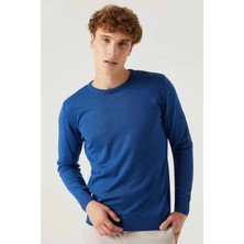 D'S Damat Ds Damat Regular Fit Mavi Tüylenme Yapmayan Bisiklet Yaka Pamuklu Triko Kazak 5HF06ORT12004