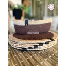 Double Knot Design 7 Prç Amerikan Servis Seti Supla Hediyelik Hasır Jüt Tress Yemek Masası Davet