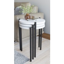 Alpa Ev Mobilya 3'lü Yuvarlak Zigon Sehpa Seti | Metal Ayaklı Salon Oturma Odası Yan Sehpa - Kahve Sehpası