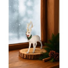 Parti Adresi Yılbaşı Dekor Süsü Dekoratif Simli Geyik Beyaz 28 Cm
