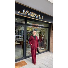 Tığ Triko 5035 Çizgi Detaylı Ribana Takım Bordo