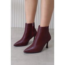 IZ464  Model 7 cm Topuklu Yeni Sezon Kısa Bot Bordo