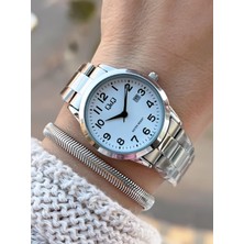 Q&q Çelik Kordon 2 Yıl Garantili 3 Atm Suya Dayanıklı Kol Saati+Bileklik Hediyeli QQ.1004.A2