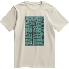 Zaytoon Unisex Kısa Kollu Dönüş Anahtarı ve Çok Dilli \"nehirden Denize\" Sloganlı Tişört S - 2xl T300027