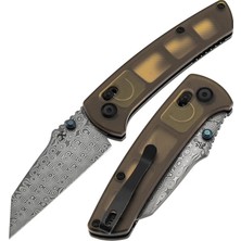 Kansept Main Street | Başparmak Çivileri/çapraz Bar Kilit Bıçağı | Amber Peı/ultem Sap | Damascus Çelik Çakı | T1015V12