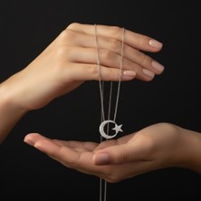 Modahilye - 925 Ayar Gümüş Ay Yıldız Hilal Kadın Kolye