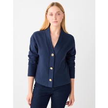 Jimmy Key Lacivert Rahat Kesim V Yaka Yumuşak Dokulu Örme Hırka