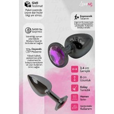 LoveXO Gümüş Metal Mor Taşlı Plug - Medium - Paslanmaz Çelik, Şık ve Pürüzsüz Tasarım