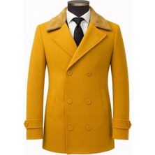 Plus Scorpion Erkek Kürklü Yaka Kaşe Kaban – Slim Fit Çift Düğmeli Kışlık Mont