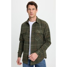 Tudors Erkek Slim Fit Dar Kesim Spor Yaka Çift Cep Kapaklı Kareli Gömlek