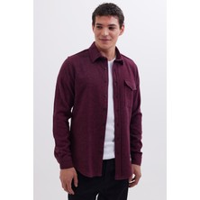 Tudors Erkek Slim Fit Tek Cep Kapaklı Düz Oduncu Spor Bordo Gömlek