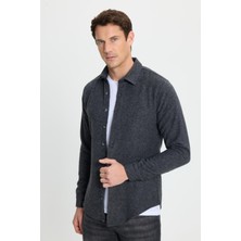 Tudors Erkek Slim Fit Dar Kesim Uzun Kollu Düz Kışlık Oduncu Koyu Gri Gömlek