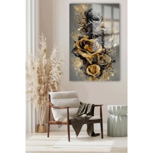 Gold Çiçek Cam Tablo Ultra Canlı Renkli Kırılmaz Cam Tablo Ev Hediyesi Ofis Hediyesi