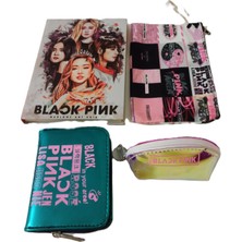 Alanç Özel Hediye Seti Black Pink Defter, Bozuk Para Cüzdanı, Bez Kalemlik, Cüzdan