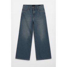 Markapia Kadın Indigo Yüksek Bel Wide Leg Jean Pantolon