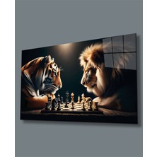 Marsilyan Satranç Ustaları Kaplan Vs Aslan Cam Tablo Yapay Zeka Hediyelik Büyük Tablo Ev Ofis Dekoru