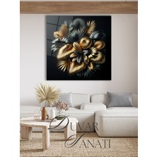 Marsilyan Soyut Yapraklar Modern Kare Cam Tablo Ev Ofis Salon Hediyelik Büyük Tablo Dekor