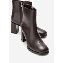 Luvi Napolı Kahverengi Cilt Hakiki Deri Kadın Kalın Topuklu Bot