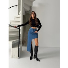 Blue Marlin Kadın Yan Asimetrik Kot Etek