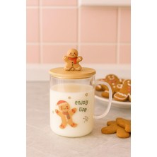 Tohana Bambu Kapaklı Kırmızı Atkılı Kurabiye Adam Figürlü Cam Bardak