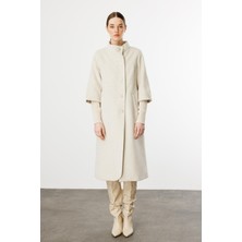 Micca Triko Kol Detaylı Soft Kaşe Kumaş Özel Manto-Krem