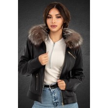 Evasim Hakiki Deri Kadın Deri Ceket (Siyah)