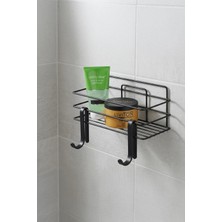 Sas Haus Yapışkanlı Duş Rafı Tel, Delmeden Montaj Banyo Rafı, 5 KG Taşıma Kapasiteli, Paslanmaz Termoplastik Kaplama Şampuanlık (Beyaz) + 2’li Askı Kanca Seti – Tş-01