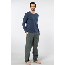 Cacharel Erkek Poplin O Yaka Uzun Kollu Pijama Takimi 2239/Yeşil 3