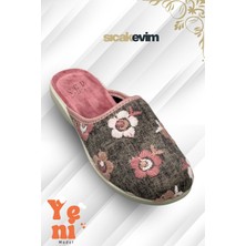 Sermoda Kadın Ev Terliği  – Poli Taban Hafif Tabanlı Sıcak Tutan Ev Terliği Gri Pembe