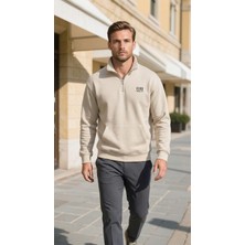 Byolis Erkek Yarım Fermuarlı Sweatshırt Krem